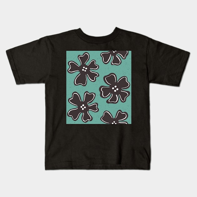 Pattern of button flowers on turquoise green Kids T-Shirt by colorofmagic